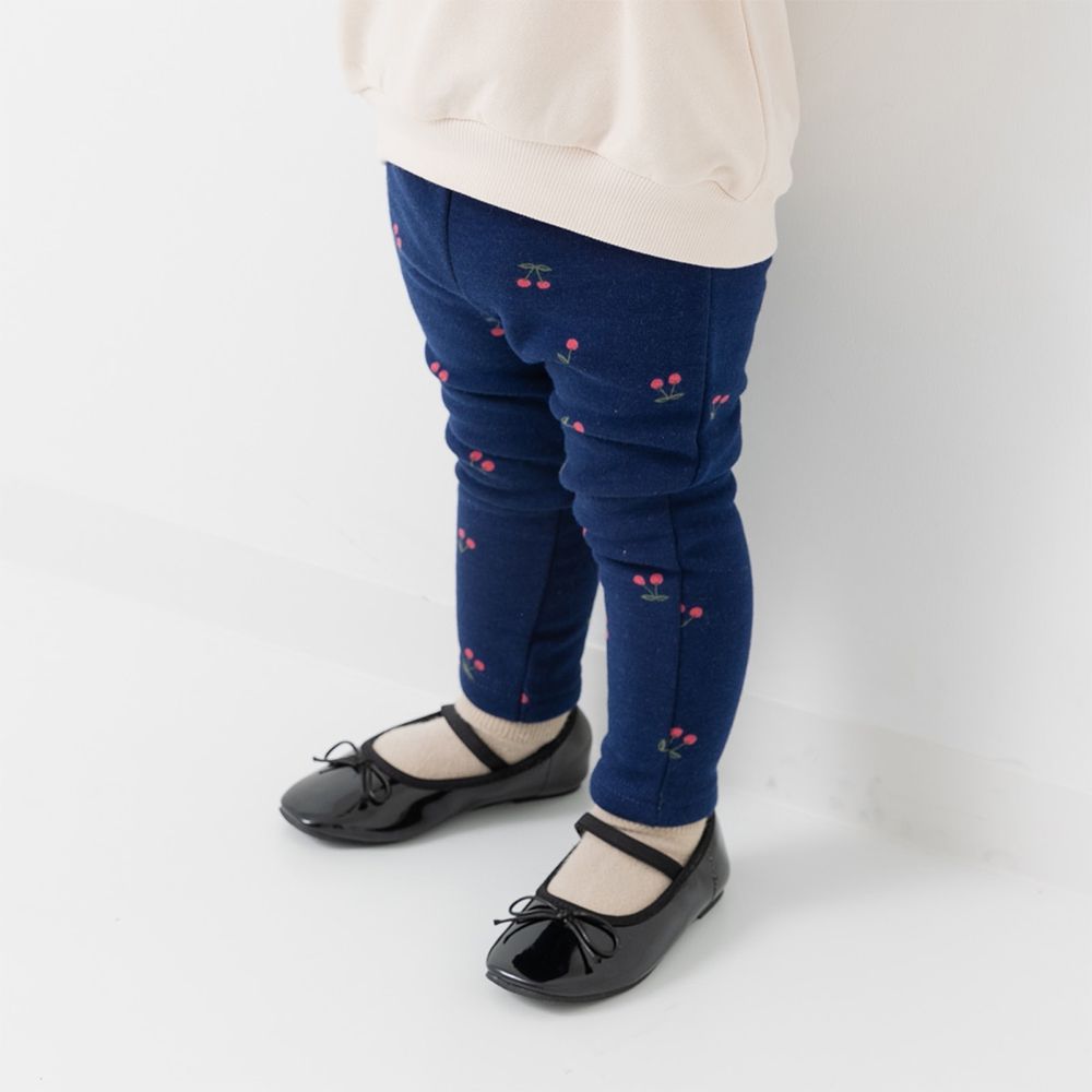 熱銷！刷毛保暖彈力合身長褲-櫻桃-海軍藍