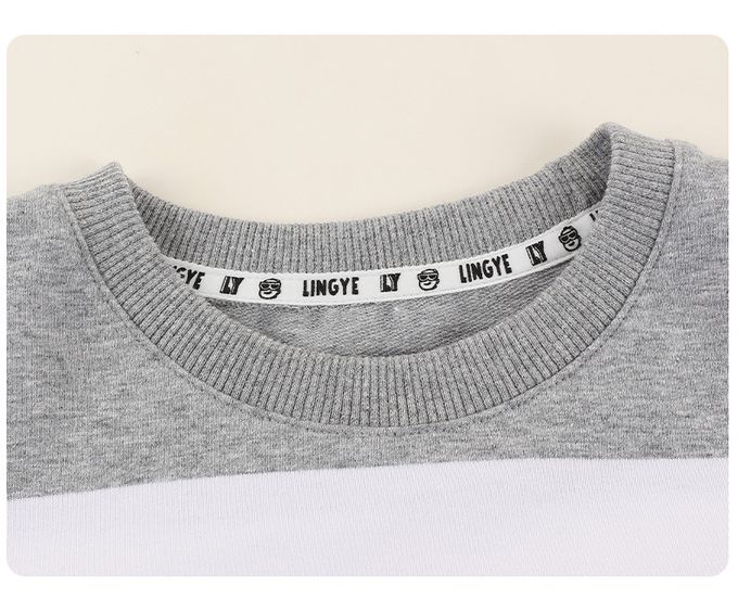 童趣圓領條紋長袖上衣-LOVE-灰色