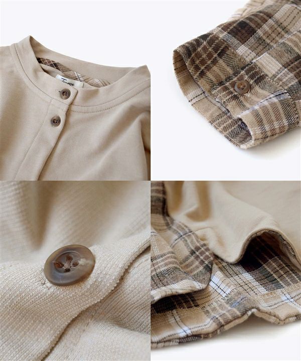 日本 zootie - 寬版拼接格子撞色開襟衫-葡萄紫