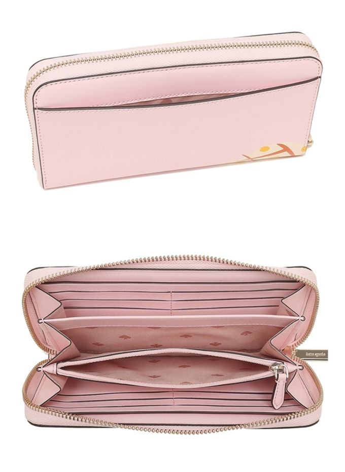kate spade - 鳳梨印花皮革拉鍊長夾-粉