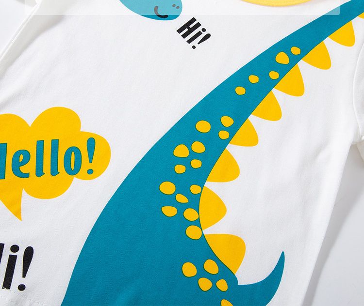 BE TOP - 純棉短袖上衣-Hello!長脖子恐龍-白色