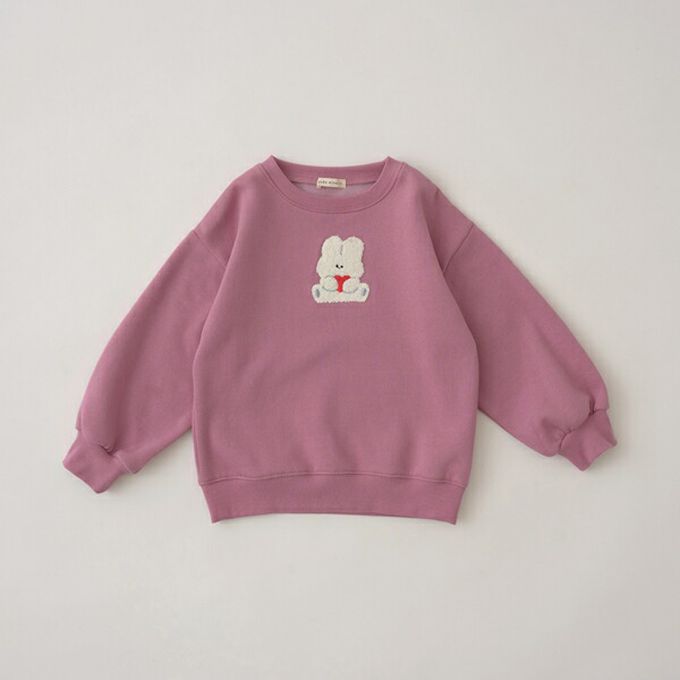 日本 Lycee mine - 可愛相良刺繡裏起毛長袖上衣-愛心小熊-米白