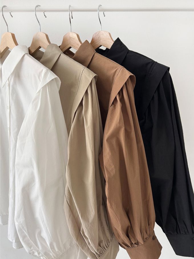 韓國女裝連線 - 知性拼接感長袖襯衫-咖啡 (FREE)