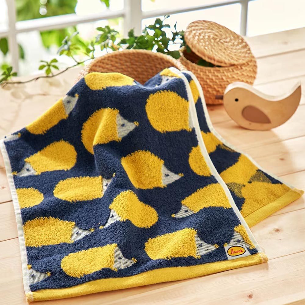 日本千趣會 - 葡萄牙製 純棉童趣印花浴巾-刺蝟-黃藍 (60×120cm)