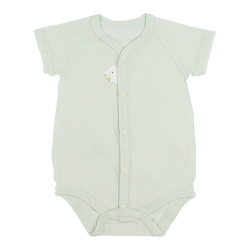 akachan honpo - 短袖前開式網眼包屁衣2件組-玉米-綠色