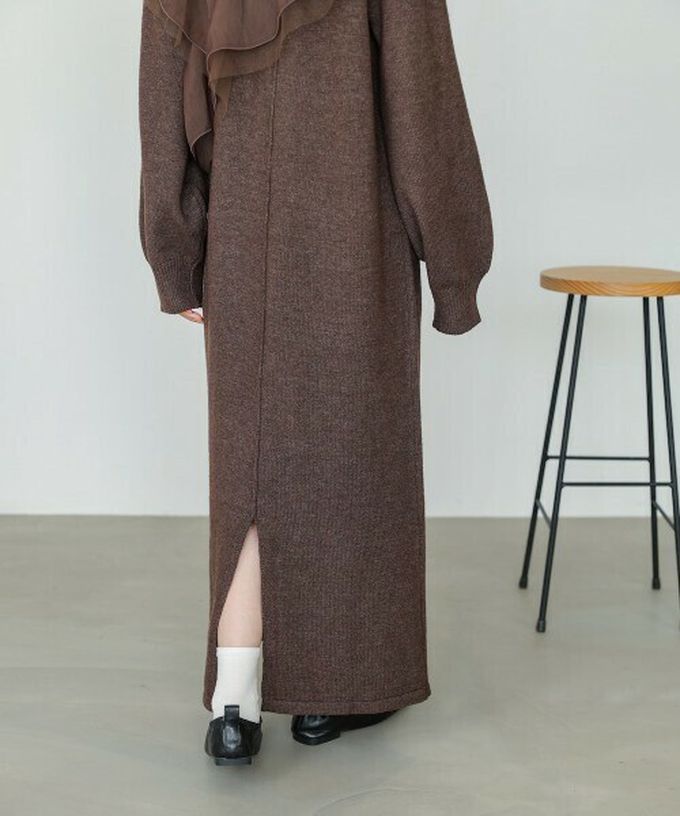 日本 Bab - 交叉薄紗荷葉柔美針織長袖洋裝-黑