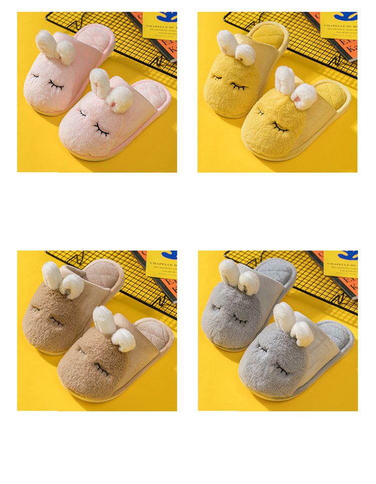 兒童毛毛保暖室內拖鞋-閉眼兔子-粉色