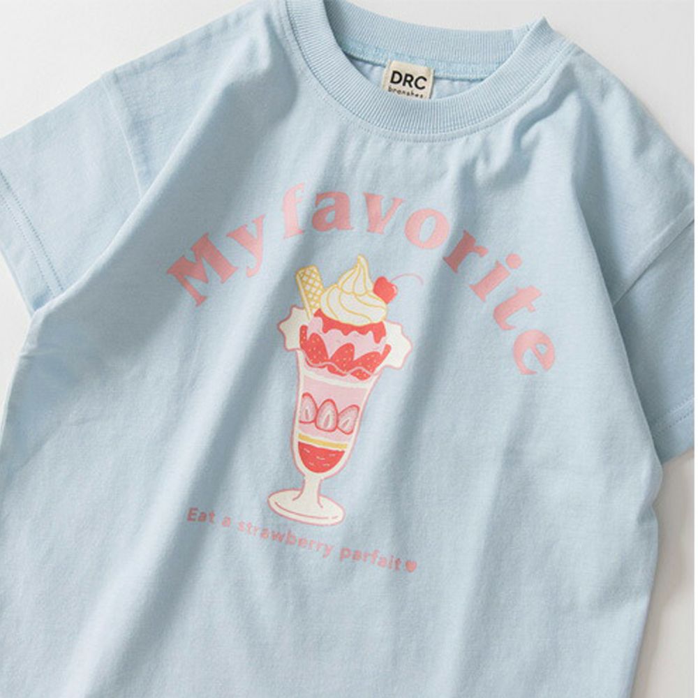 100%天竺棉女孩短袖上衣-甜蜜芭菲-水藍