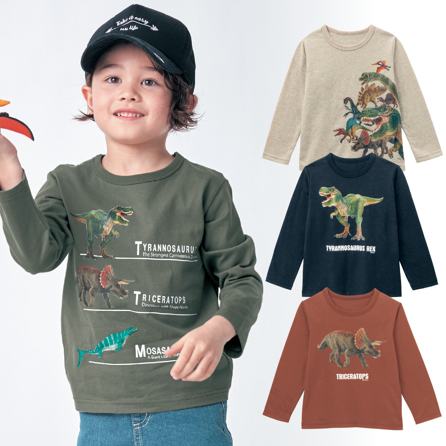 日本千趣會 - Schleich系列 純棉寫實恐龍印花長T-侏羅紀世界-杏