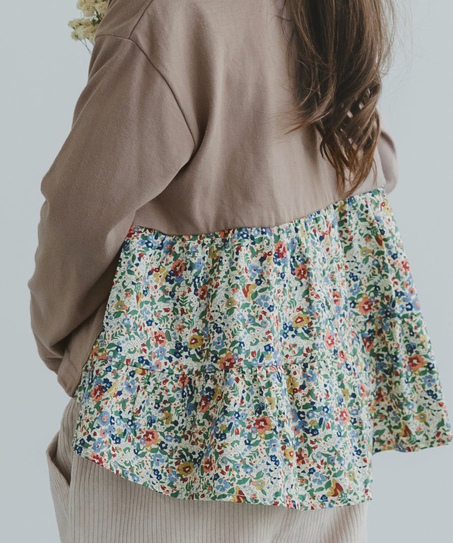 日本 PAIRMANON - 蛋糕層次拼接薄長袖上衣-春櫻燦爛-粉