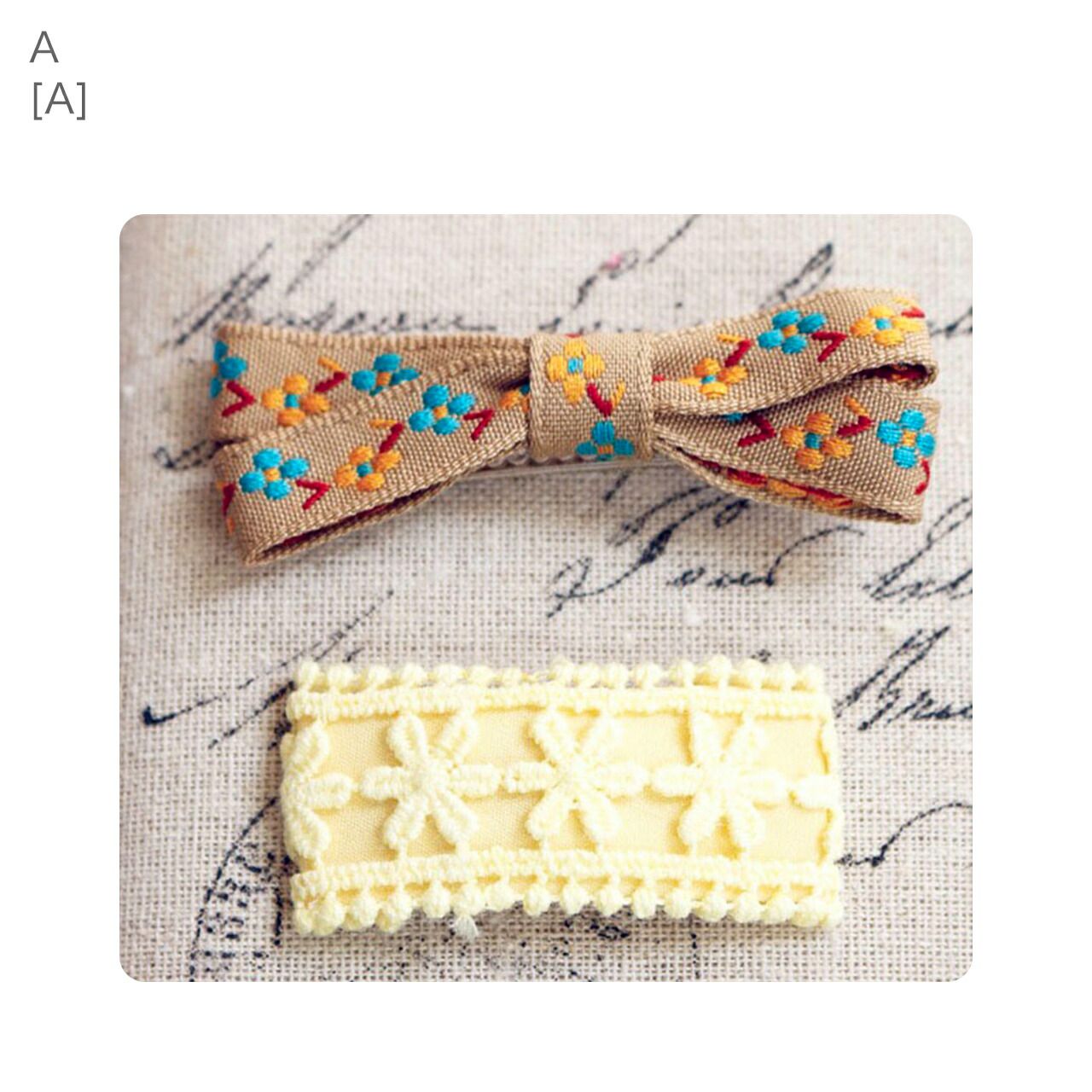 日本 Catherine Cottage - 蕾絲花朵配色可愛髮夾(2入組)-藍綠系