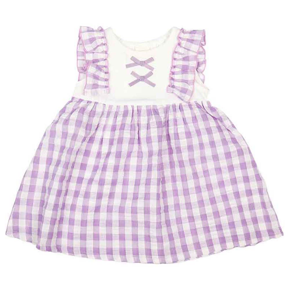 洋裝-泡泡紗拼接-紫色