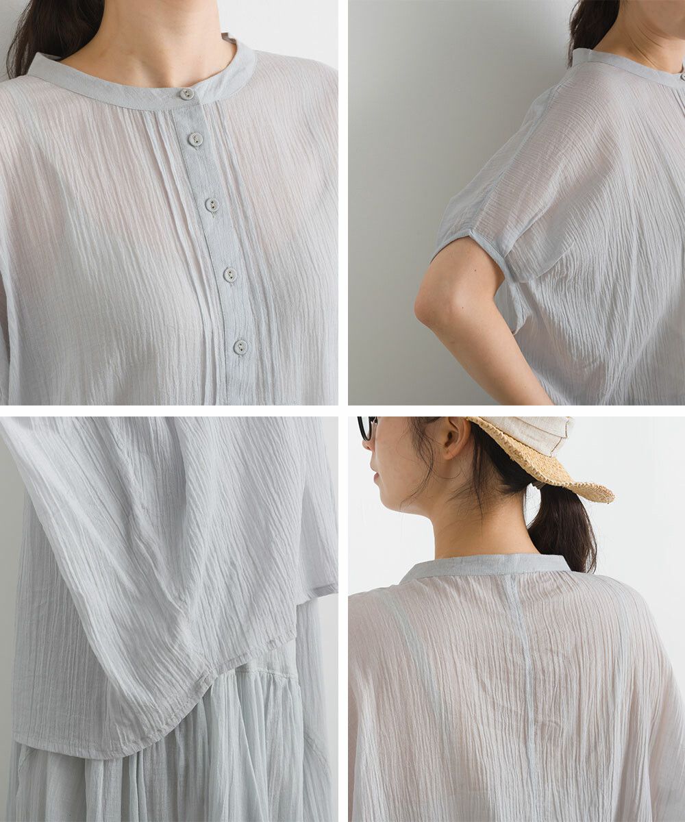 日本女裝代購 - 100%印度棉 空氣感落肩短袖上衣-淺卡其