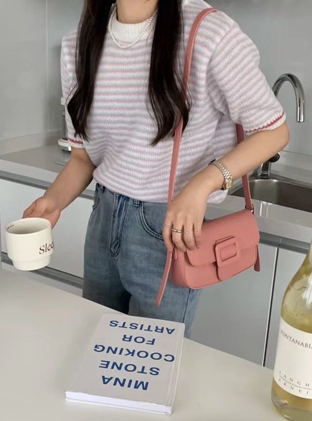 日本 GRL - 方形釦時尚皮質側背包-甜心粉