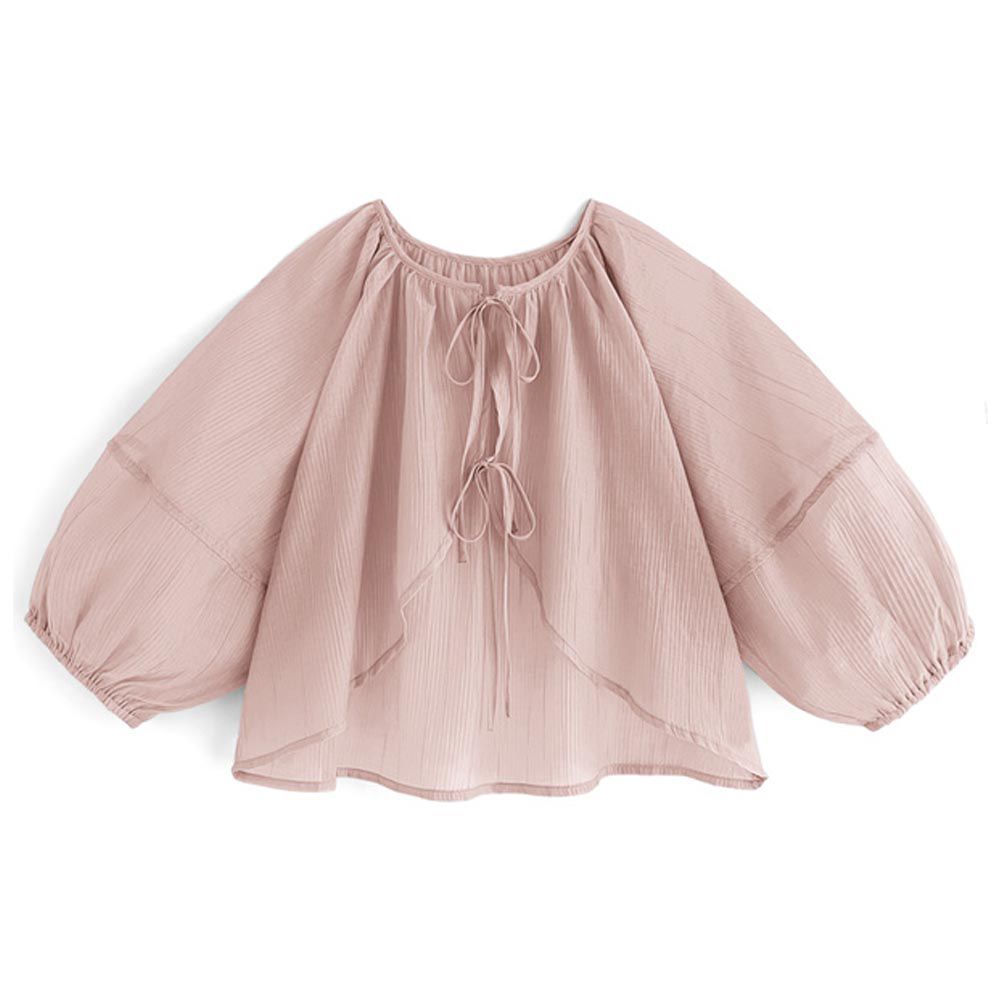 日本 GRL - 雙扭結泡泡袖透膚罩衫-粉紅 (F)