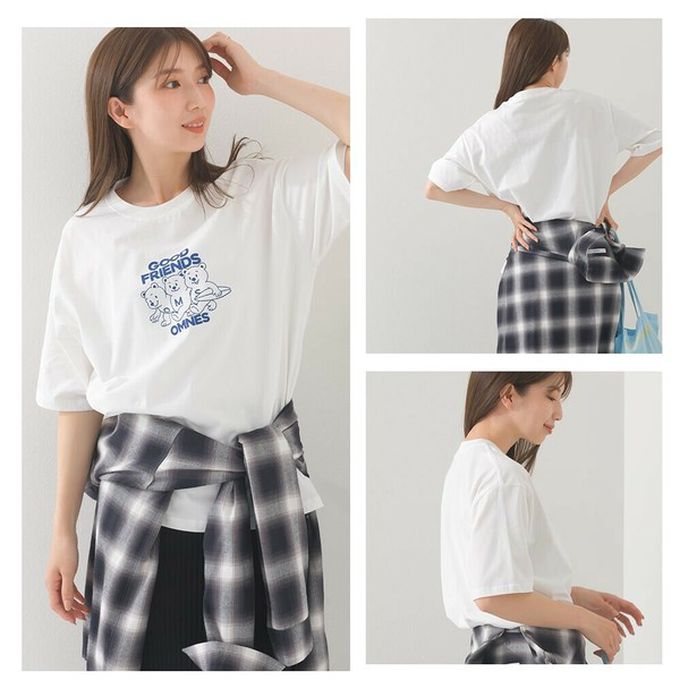 日本 OMNES - 純棉印花休閒短袖上衣-小熊好朋友-白 (M)