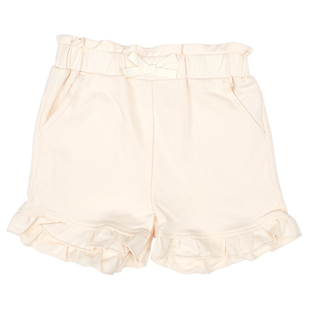 短褲-下擺荷葉邊-象牙白色