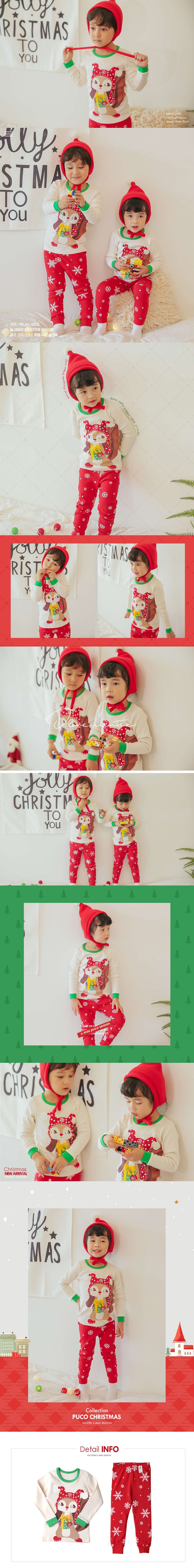 韓國 Puco - (聖誕限定款)20支有機棉長袖家居服-禮物松鼠