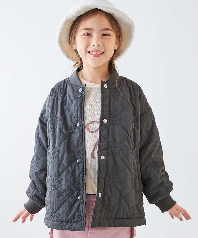 日本 devirock - 甜美花朵絎縫內刷毛保暖外套(可機洗)-紫羅蘭