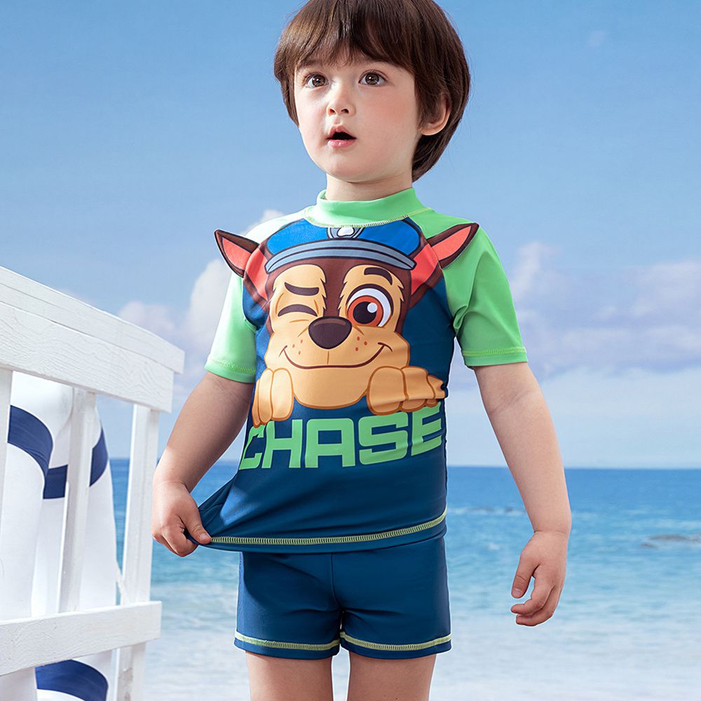 UPF50+短袖泳裝套裝-卡通人物阿奇-藍綠色