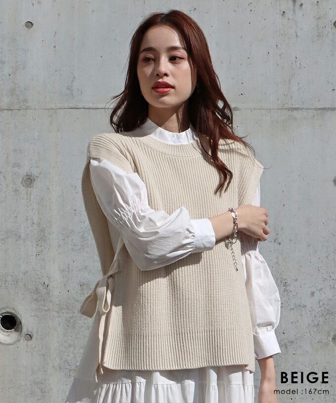 日本 BLUE EAST - 柔軟文藝綁帶針織背心-可可