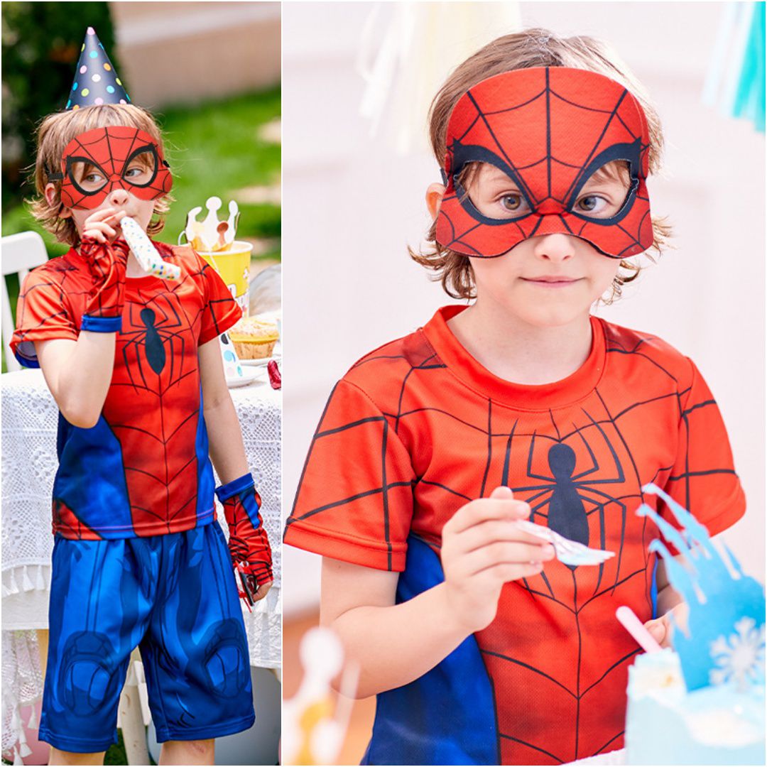 冒險版造型套裝/萬聖節-卡通人物蜘蛛人(送軟面具)-紅+藍
