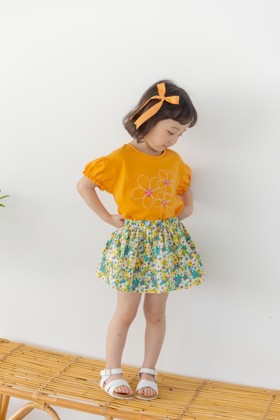 韓國 Orange Mom - 活力花朵套裝-紫上衣X紫裙