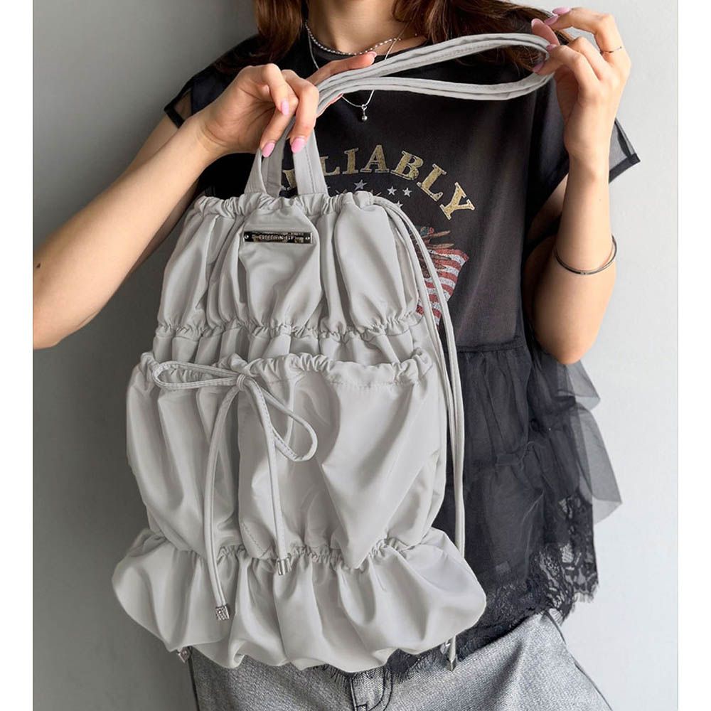 休閒感皺摺蝴蝶結肩背包(可收A4)-淺灰