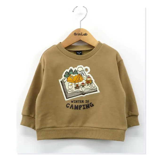 日本 ZOOLAND - 裏起毛 立體貼布印花長袖上衣-熊熊水晶球-粉紅