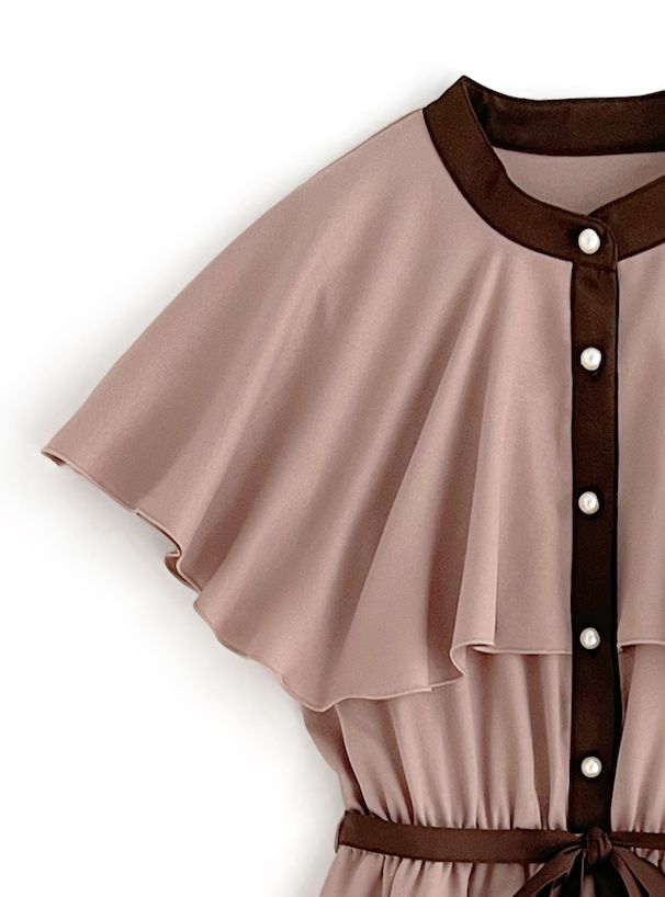 日本 GRL - 法式優雅撞色收腰雪紡洋裝-深藍x白 (F)