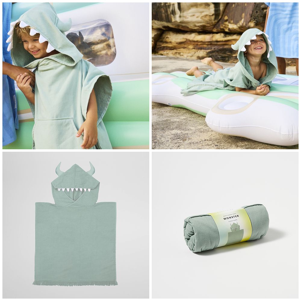 澳洲 Sunnylife - 兒童泳具-小怪獸連帽毛巾衣 (產品尺寸: 63 x 62 x 1 公分.3-6歲適用,材質:精梳棉)