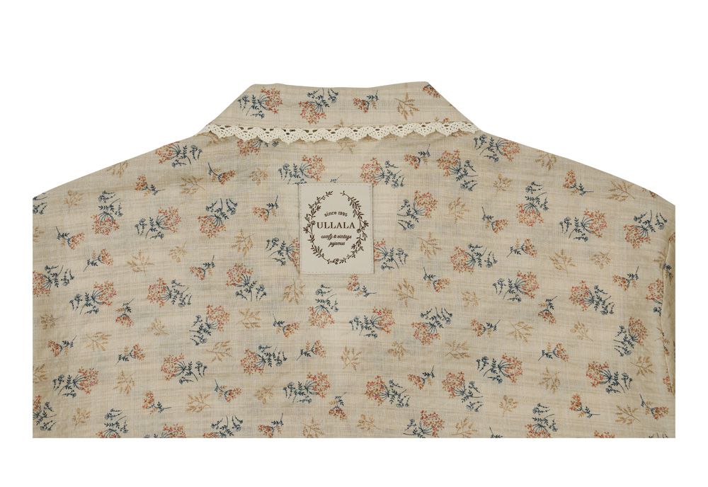 韓國 ULLALA - 圓點碎花長袖睡衣-(兩件式)-杏 (FREE)