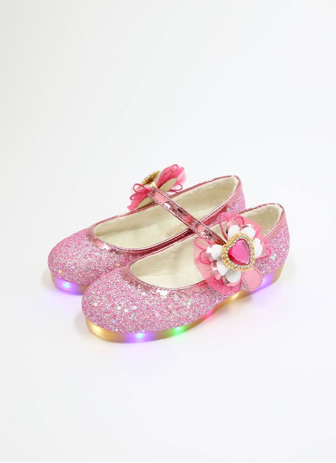 韓國 OZKIZ - (LED)少女愛心鑽石亮片皮鞋-桃粉