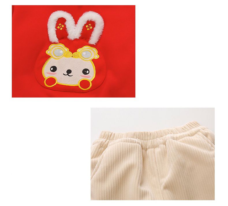 加絨喜氣洋洋拜年套裝-萌萌兔子年獸-紅+白