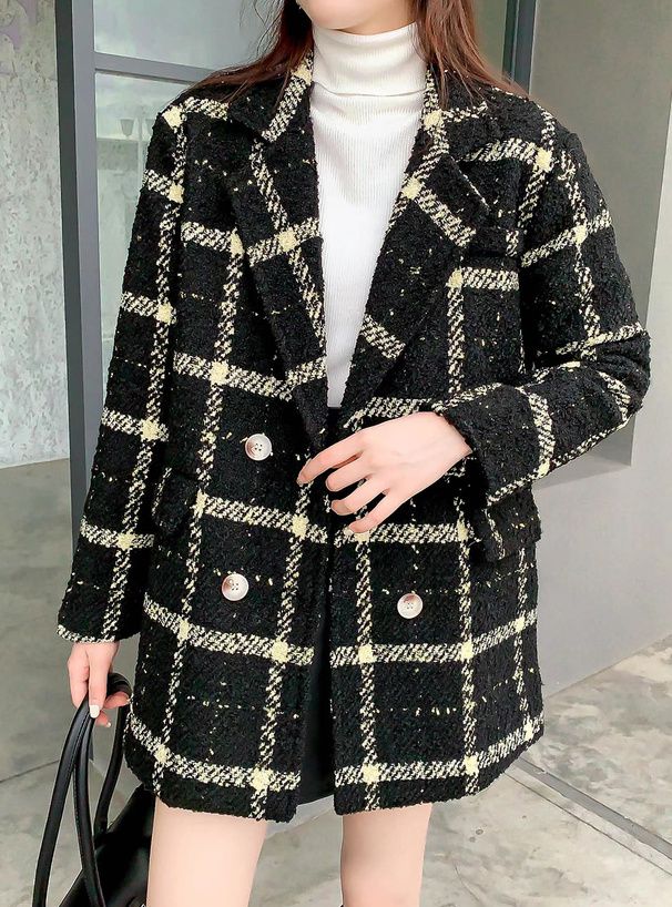 日本 GRL - 氣質格紋花呢經典西裝外套-象牙 (F)