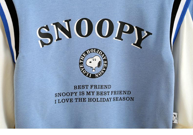 卡通人物史努比假兩件長袖套裝-斜眼SNOOPY-灰色