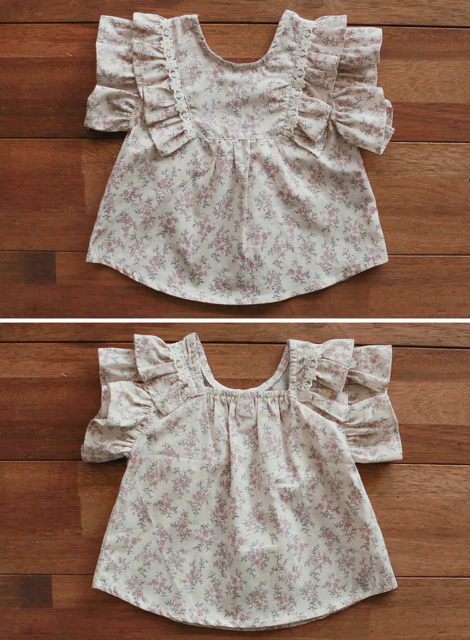 韓國 PuellaFLO - 雙層荷葉袖碎花上衣-粉紅花