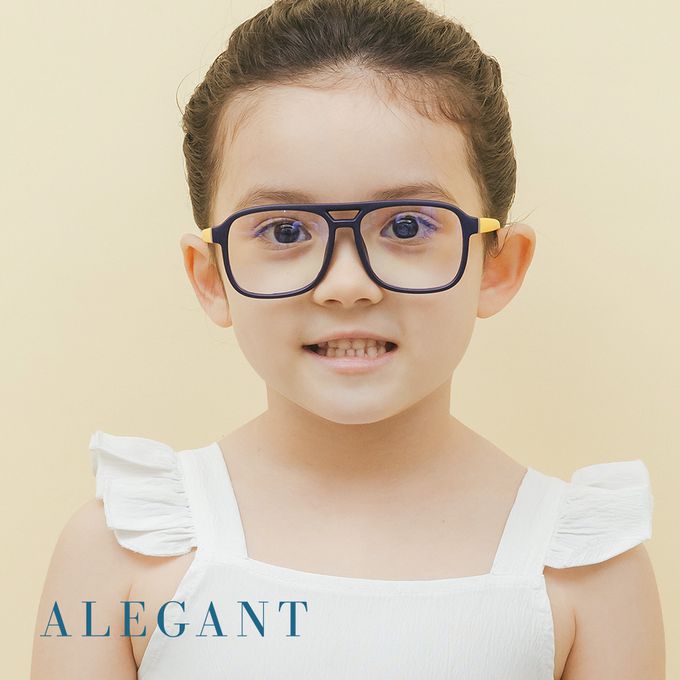 ALEGANT - 飛行樂園珊瑚黃兒童專用輕量矽膠彈性飛行員UV400濾藍光眼鏡