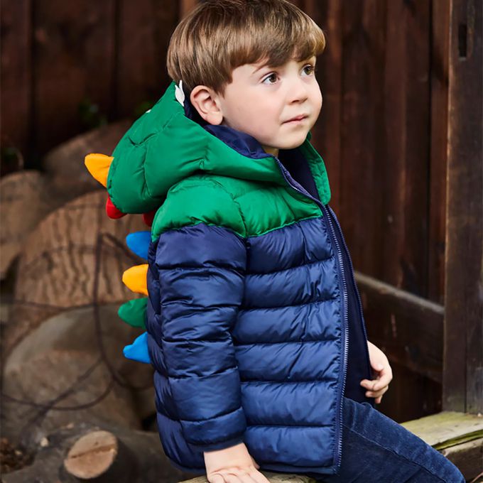 英國 JoJo Maman BeBe - 鋪棉蓬鬆保暖羽絨服外套-我是小恐龍