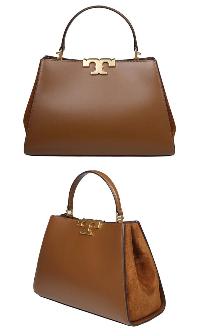 TORY BURCH - 簡約皮革拼接織布兩用包 (卡其)