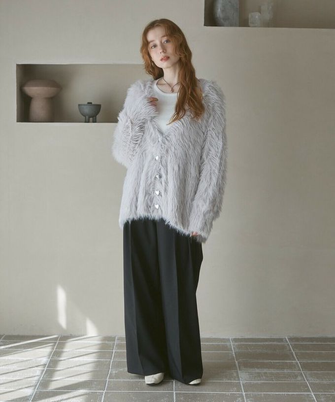 日本 Bab - 奢華毛海愛心扣前後2way開襟衫-長版-果綠