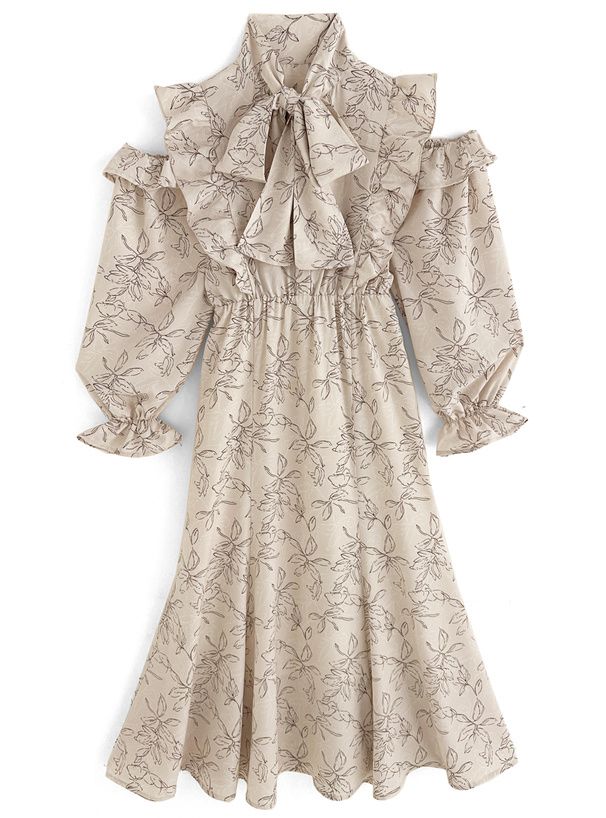 日本 GRL - 優美公主蝴蝶結糖果袖洋裝-深可可