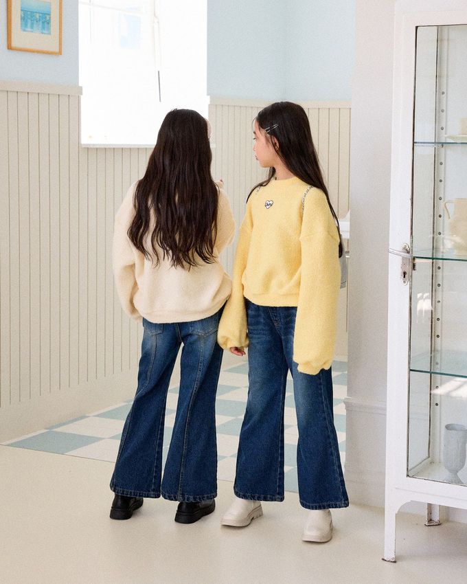 韓國 sm2 - 鬆緊腰後壓摺牛仔喇叭褲