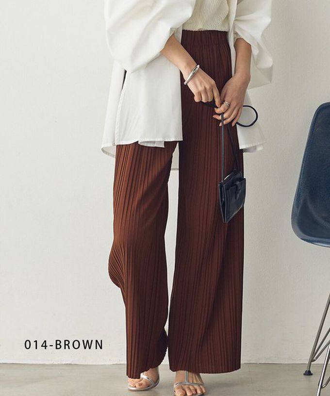 日本 Sans Souci 34+ - 細摺搖曳優雅寬褲(全腰鬆緊)-炭灰 (M)