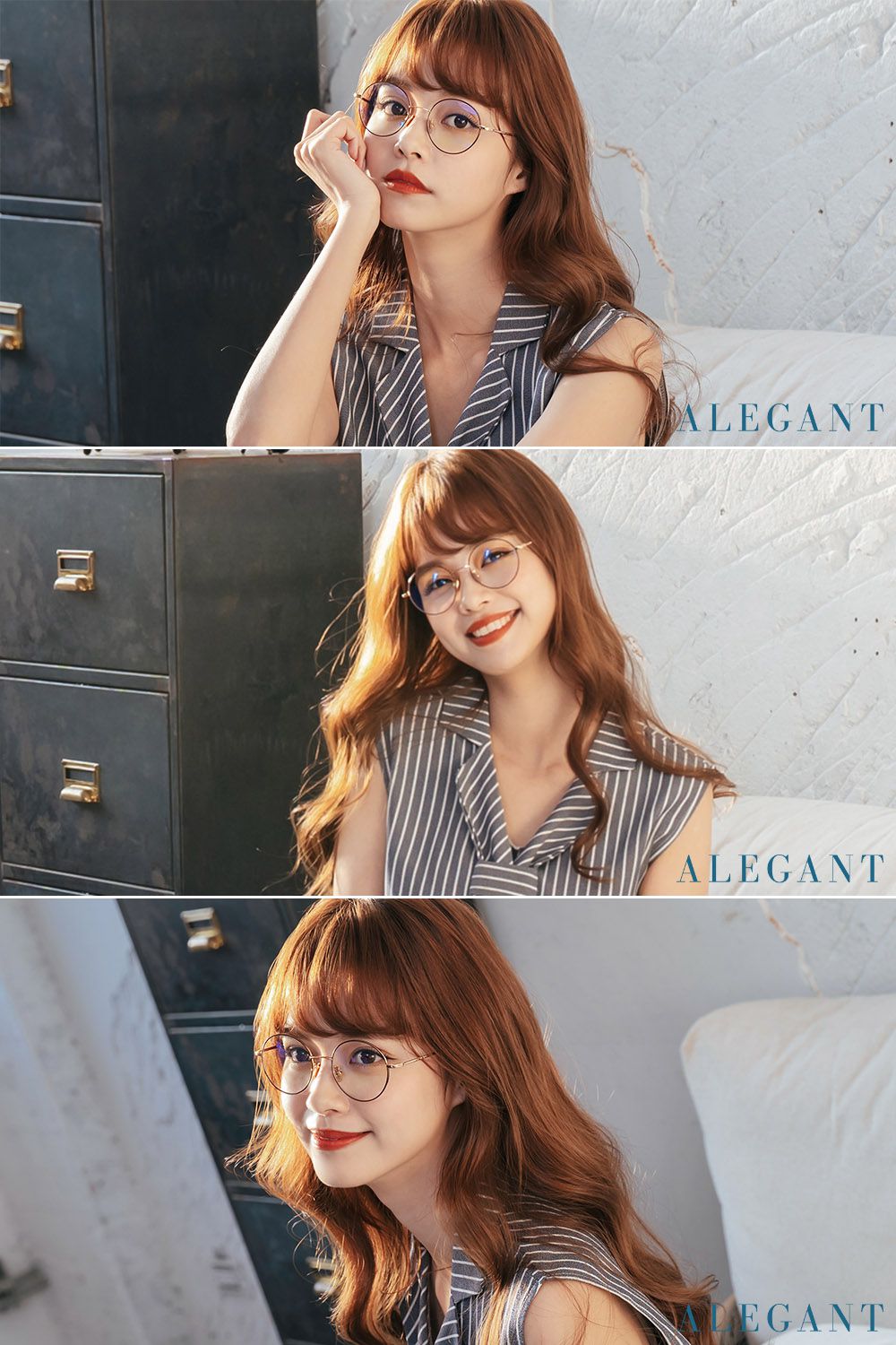 ALEGANT - 復古潮流設計金色圓框UV400濾藍光眼鏡