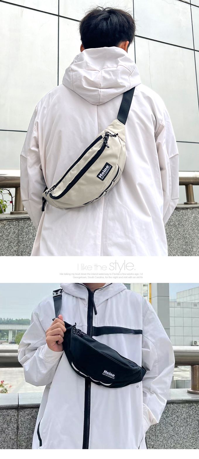 Heine 海恩 - WIN-B1001 輕量腰包 胸包 斜背包 旅行必備 兩個夾層空間 歐洲旅行防盜防偷斜前背包 男女適用-黑色