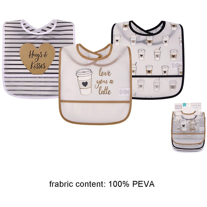 美國 Luvable Friends - 嬰幼兒雙面防水圍兜3入組-時尚咖啡杯