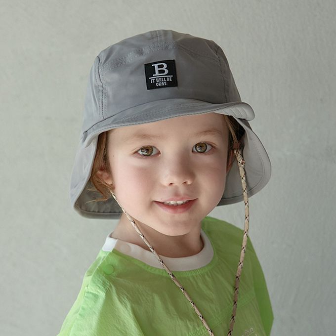 日本 b-ROOM - 帥氣翻折狩獵風遮陽帽-附調節繩-灰 (54cm)