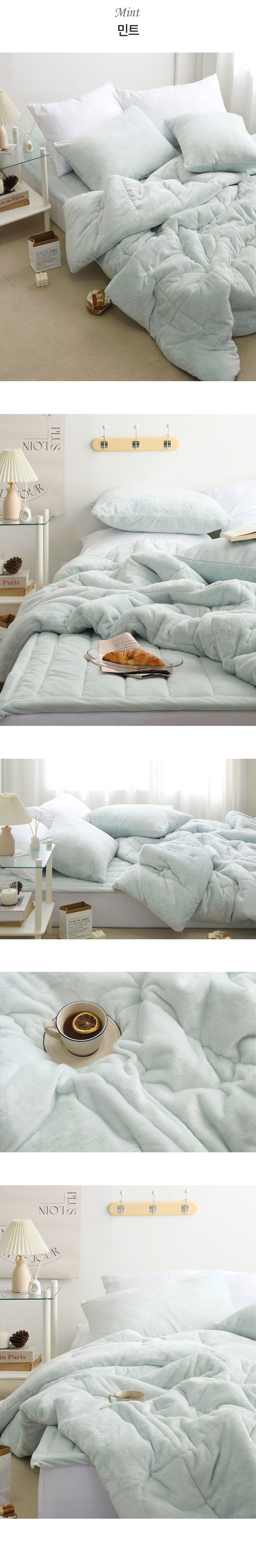 韓國 FLORA - 5mm雙面超細短絨毛棉被(冬被)-湖水綠