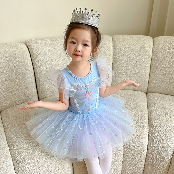 短袖造型公主裙/芭蕾舞裙-卡通人物-愛莎-藍色